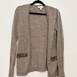 Ann Taylor Loft Tan Knit Jewel Embellished Cardigan Sweater medium